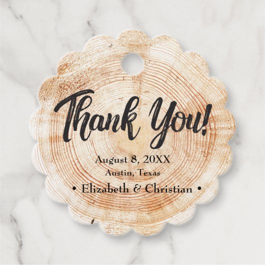Rustiek Elegant Bruiloft Hout Besnoeiing Dank u Bedankjes Labels (Voorkant)