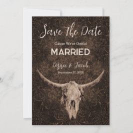 Rustiek Elegant Bruin Western Bull Skull Save The Date