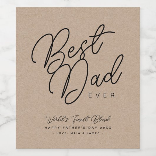 Rustiek Elegant Bruin & Zwart "Beste Pap Ooit" Wijn Etiket (Enkel label)