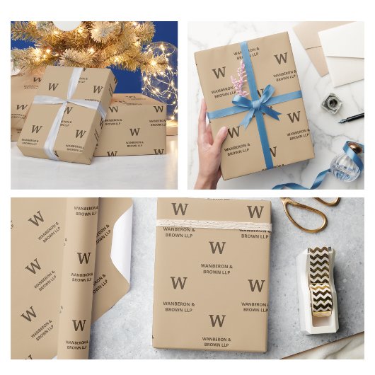 Rustiek Elegant Business Monogram Bruin Cadeaupapier