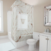 Rustiek Elegant Fall Leaves Taupe Monogram Douchegordijn (In situ)