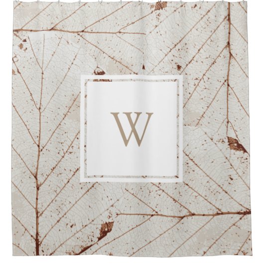 Rustiek Elegant Fall Leaves Taupe Monogram Douchegordijn (Voorkant)