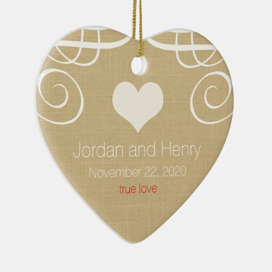 Rustiek Elegant Gepersonaliseerde Foto Hart Orname Keramisch Ornament (Rechts)