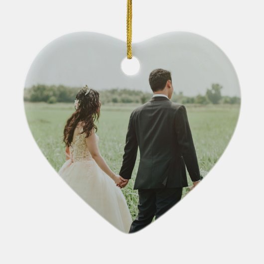 Rustiek Elegant Gepersonaliseerde Foto Hart Orname Keramisch Ornament (Achterkant)