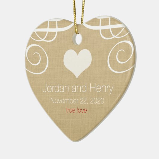 Rustiek Elegant Gepersonaliseerde Foto Hart Orname Keramisch Ornament (Links)