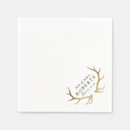 Rustiek & Elegant Goud Antler | Douanenaam Huwelij Servet