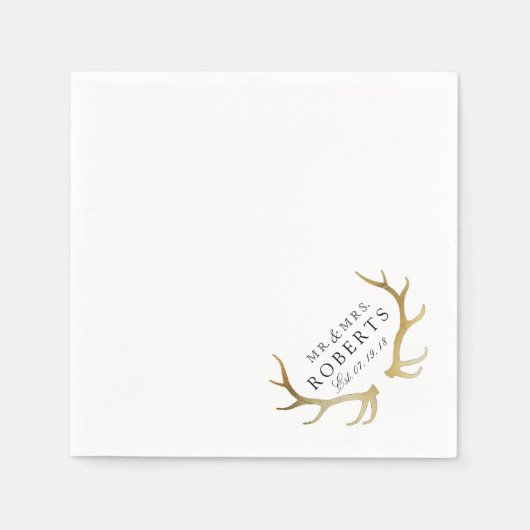 Rustiek & Elegant Goud Antler | Douanenaam Huwelij Servet (Voorkant)