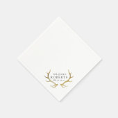 Rustiek & Elegant Goud Antler | Douanenaam Huwelij Servet (Hoek)