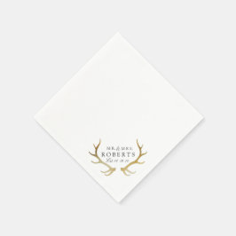 Rustiek & Elegant Goud Antler | Douanenaam Huwelij Servet