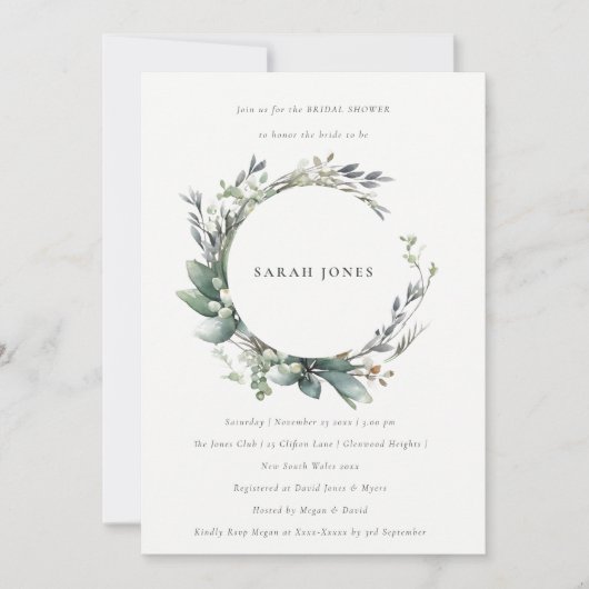 Rustiek Elegant Groen Bladblad Krans Vrijgezellenf Kaart (Voorkant)