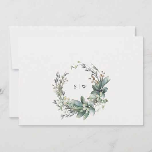 Rustiek Elegant Groen Bladerdak Waterverf Bruiloft Kaart (Achterkant)