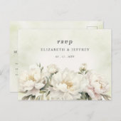 Rustiek Elegant Groen Wit Bloemen RSVP Briefkaart (Voorkant / Achterkant)