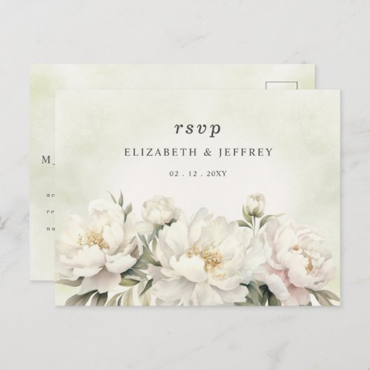 Rustiek Elegant Groen Wit Bloemen RSVP Briefkaart (Voorkant / Achterkant)
