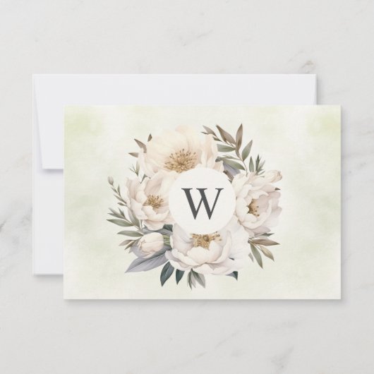 Rustiek Elegant groen wit bloemenbruiloft RSVP Kaartje (Achterkant)