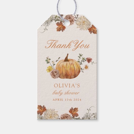 Rustiek Elegant Little Pumpkin Herfst Baby shower Cadeaulabel (Voorkant)