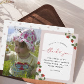 Rustiek Elegant Meisje Berry Eerste Verjaardag Fot Bedankkaart