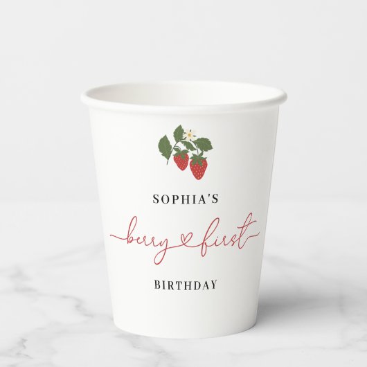 Rustiek Elegant Meisje Berry Eerste Verjaardag Par Papieren Bekers (Achterkant)