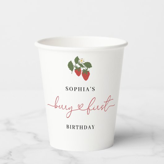 Rustiek Elegant Meisje Berry Eerste Verjaardag Par Papieren Bekers (Voorkant)