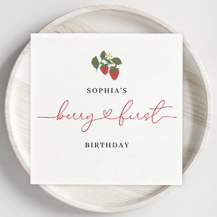 Rustiek Elegant Meisje Berry Eerste Verjaardag Par Servet