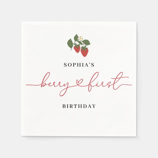 Rustiek Elegant Meisje Berry Eerste Verjaardag Par Servet (Voorkant)