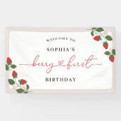 Rustiek Elegant Meisje Berry Eerste Verjaardag Wel Spandoek (Horizontaal)