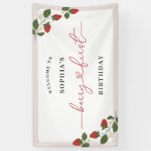 Rustiek Elegant Meisje Berry Eerste Verjaardag Wel Spandoek (Verticaal)