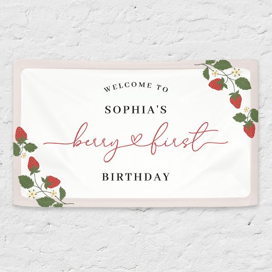 Rustiek Elegant Meisje Berry Eerste Verjaardag Wel Spandoek