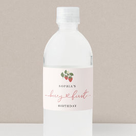 Rustiek Elegant Meisje's Berry Eerste Verjaardag Waterfles Etiket