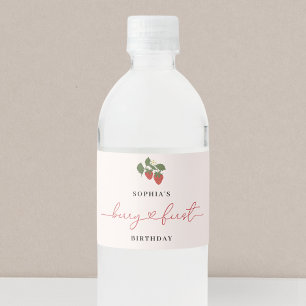 Rustiek Elegant Meisje's Berry Eerste Verjaardag Waterfles Etiket