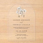 Rustiek Elegant Monogram Bloemen Bruiloft Acryl Uitnodigingen (Voorkant)