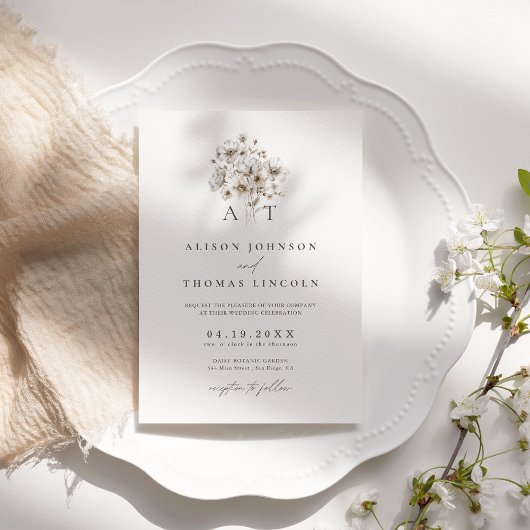 Rustiek Elegant Monogram Bloemen Bruiloft Kaart