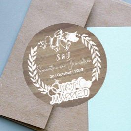 Rustiek Elegant Monogram Bruiloft Ronde Sticker