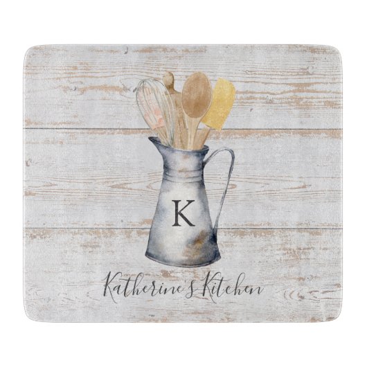 Rustiek Elegant Monogram Keukengerei Snijplank (Voorkant)