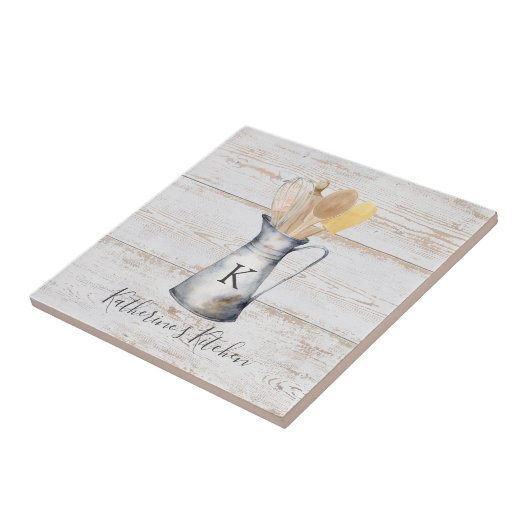 Rustiek Elegant Monogram Keukengerei Tegeltje (Zijkant)