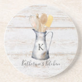 Rustiek Elegant Monogram Keukengerei Zandsteen Onderzetter (Voorkant)