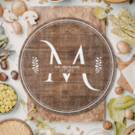 Rustiek & Elegant Monogram Nep Hout Ronde Snijplank