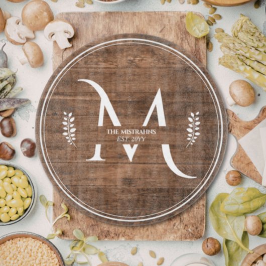 Rustiek & Elegant Monogram Nep Hout Ronde Snijplank