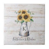 Rustiek Elegant Monogram Zonnebloem Eucalyptus Tegeltje (Voorkant)