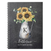 Rustiek Elegant Monogram Zonnebloem Zwart Recept Notitieboek (Voorkant)