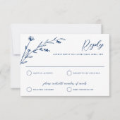 Rustiek Elegant Navy Blue Wildflower bruiloft RSVP Kaartje (Voorkant)