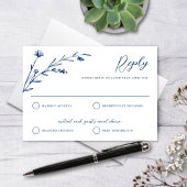 Rustiek Elegant Navy Blue Wildflower bruiloft RSVP Kaartje