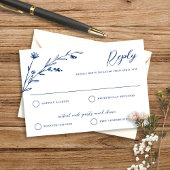 Rustiek Elegant Navy Blue Wildflower bruiloft RSVP Kaartje