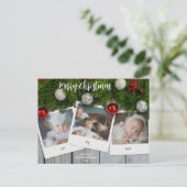 Rustiek Elegant Pine Wood Foto Vrolijk Kerstfeest Briefkaart (Staand voorkant)