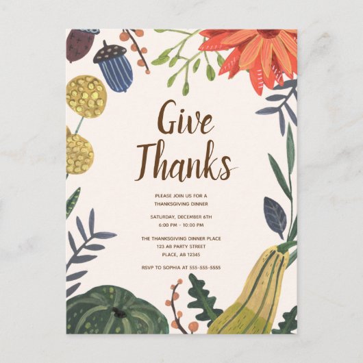 Rustiek Elegant Pumkin Thanksgiving Diner Party Briefkaart (Voorkant)