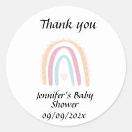 Rustiek Elegant Regenboog Baby shower Genderneutra Ronde Sticker