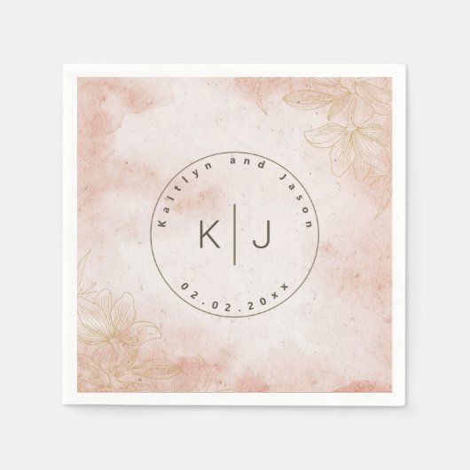 Rustiek Elegant Roze Bloemen Bruiloft Servet (Voorkant)