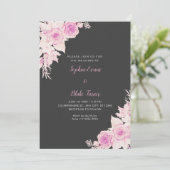 Rustiek Elegant Roze Rozen Herfst Shadow Grey Brui Kaart (Staand voorkant)