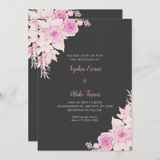 Rustiek Elegant Roze Rozen Herfst Shadow Grey Brui Kaart (Voorkant / Achterkant)