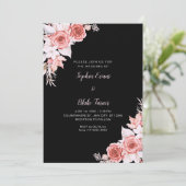 Rustiek Elegant Roze Rozen Herfst Zwart Bruiloft Kaart (Staand voorkant)