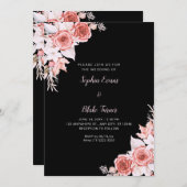 Rustiek Elegant Roze Rozen Herfst Zwart Bruiloft Kaart (Voorkant / Achterkant)